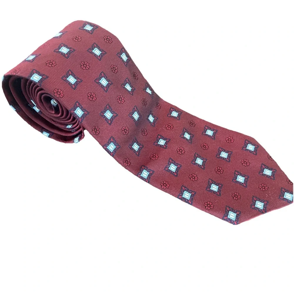 Brooks Brothers Makers Merchants Burgundy Blue Tie Geometric Floral‎ 58 1/2